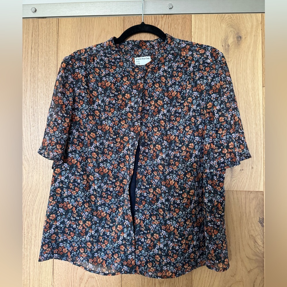 Frank & Oak Floral Print Blouse - Blue and Orange